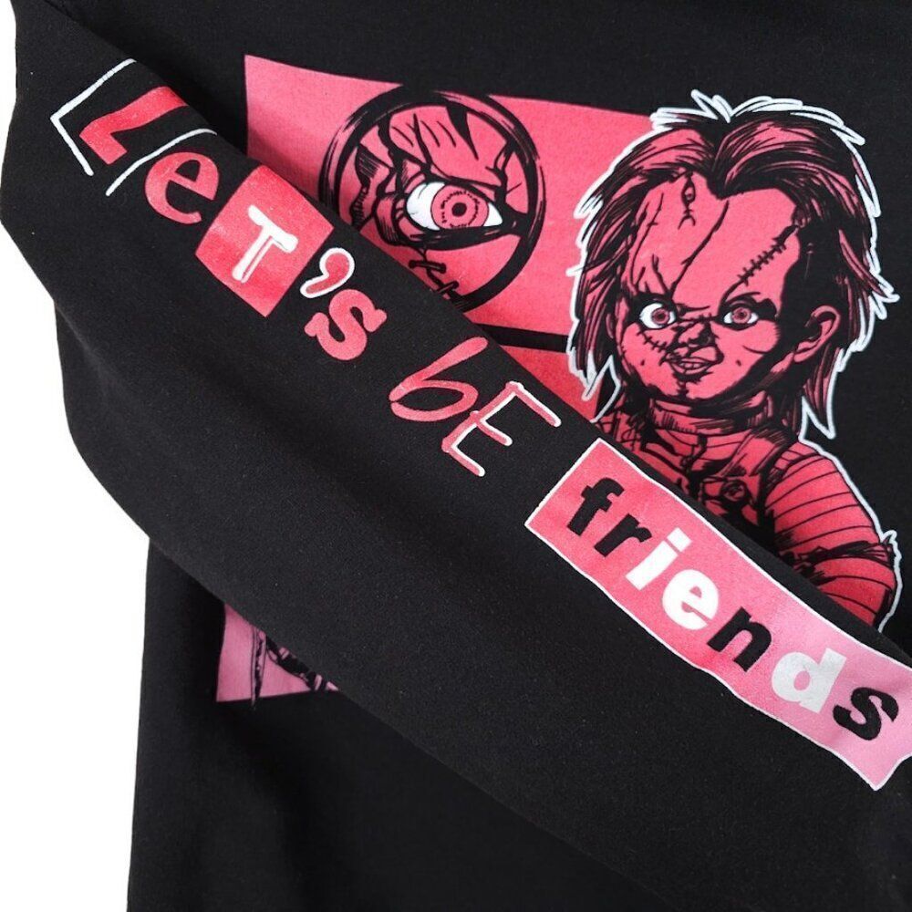 Chucky Childs Play Sweatshirt Hoodie Mens Size Small Black Lets Be Friends - Picture 6 of 8